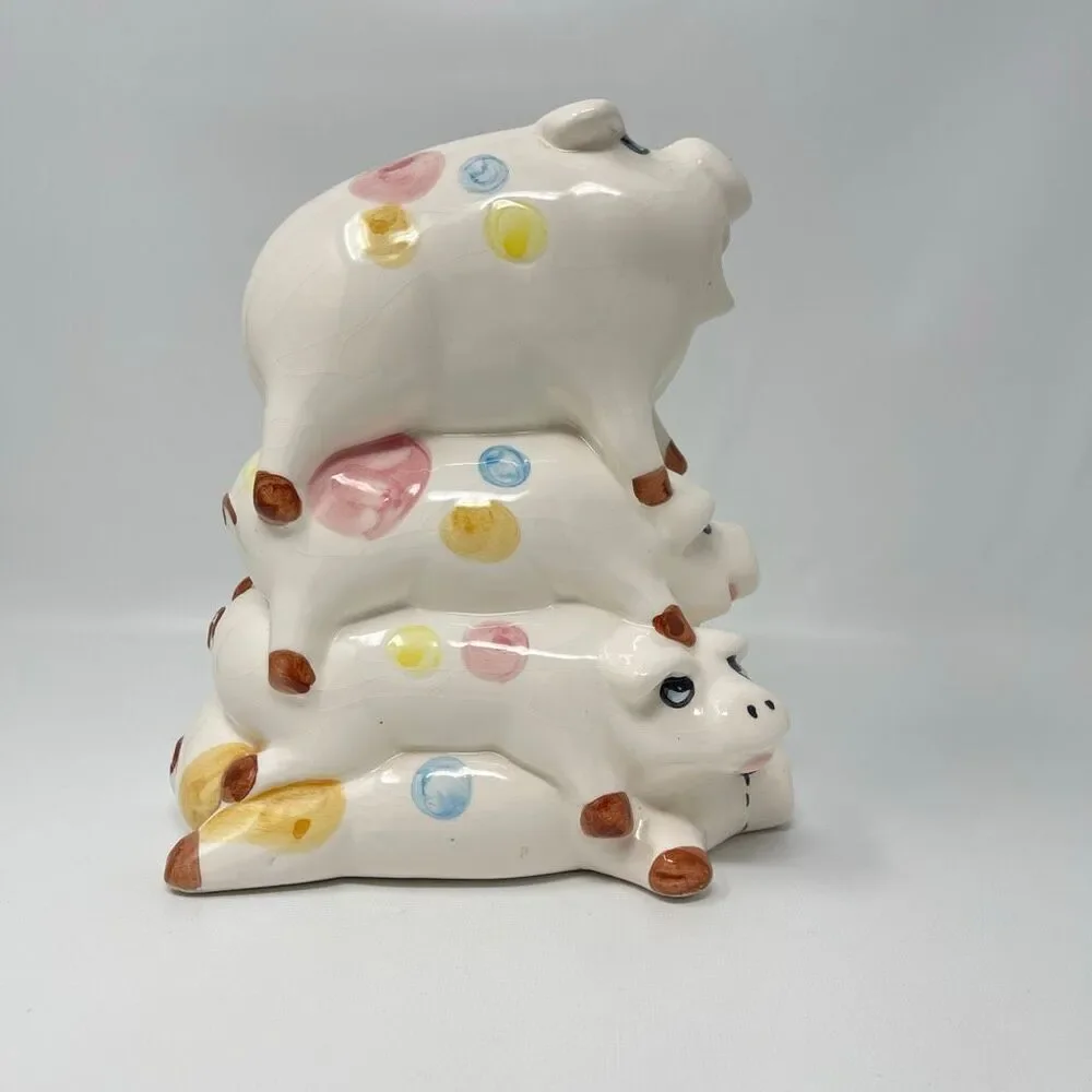 4 Pig High Ceramic Pile Pokadots Coin Bank 8